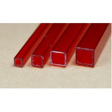 Rab 434-55/3 - Hranol dutý, priehľadný červený, štvorcový, 4,0 x 4,0 mm, vnútorný rozmer 3,0 x 3,0 mm, jeden kus - dopredaj